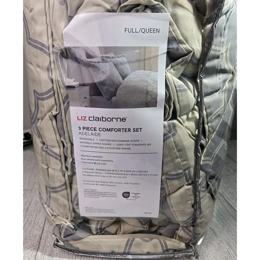 Liz Claiborne Adelaide 3pm Comforter Set Weathered Gray Geometric NEW Reversible